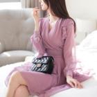 Ruffled Tie-waist Chiffon Wrap Dress