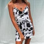 Milk Cow Print Spaghetti-strap Mini Sheath Dress