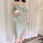 Short-sleeve Cold Shoulder Asymmetrical Sheath Dress