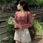 Plain Cropped Camisole Top / Long-sleeve Tie-strap Cropped Cardigan / Shorts