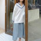 Contrast Trim Sweater / Long-sleeve Midi Dress / Set