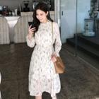 Floral Print Pleated Chiffon Dress Cream - One Size