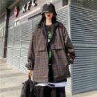 Couple Matching Reversible Plaid Zip Jacket As Shown In Figure - One Size