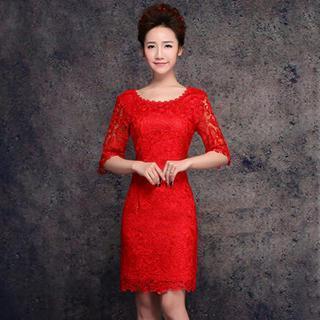 Elbow-sleeve Lace Cocktail Dress