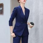 Double-breasted Pinstriped Blazer / Straight Leg Pants / Set