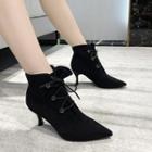 Pointed Flared Heel Lace-up Ankle Boots