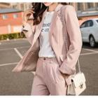 Pinstriped Single-button Blazer / Cropped Straight-fit Pants / Set