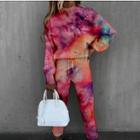 Set: Mock-neck Print Sweatshirt + Straight-leg Jumper Pants