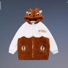 Cartoon Themed Fluffy Hooded Zip Jacket