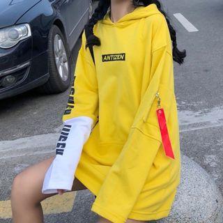 Lettering Loose Hoodie Yellow - One Size