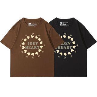 Short Sleeve Round Neck Heart Print T-shirt