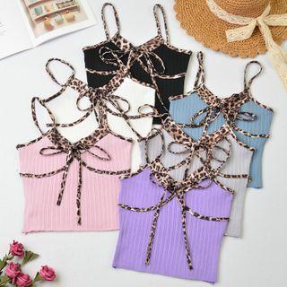 Leopard Print Trim Spaghetti Strap Top