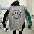 Color Block Smiley Printed Sweatshirt