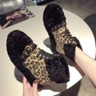 Furry Trim Leopard Print Lace-up Short Snow Boots
