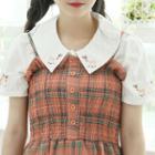 Deer-embroidery Collared Blouse White - One Size