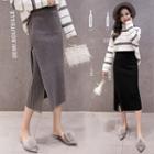 High-waist Split Hem Knit Skirt