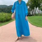 Long-sleeve Open-collar A-line Maxi Dress