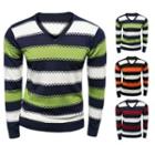 Long-sleeve Stripe V-neck Sweater