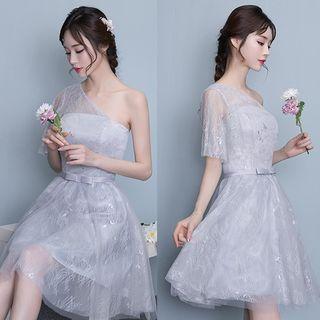 Off-shoulder Mesh Panel Cocktail Dress