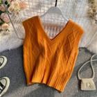 V-neck Crop Cable-knit Vest