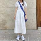 Short-sleeve Plain A-line Dress White - One Size