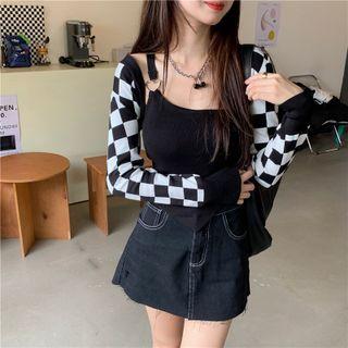 Checkerboard Knit Shrug / Camisole Top