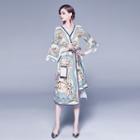 Long-sleeve Printed Wrapped Dress
