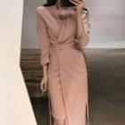 3/4-sleeve Midi Sheath Wrap Dress