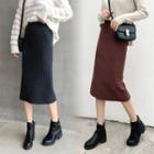 Plain Knit Straight-fit Skirt