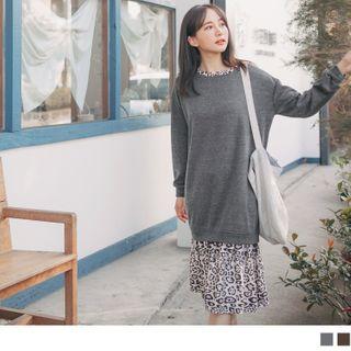 Leopard Panel Mock Two Piece Pullover Dress