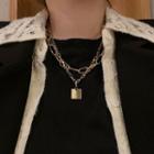 Square Pendant Layered Alloy Necklace Gold - One Size