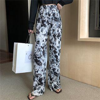 High-waist Printed Wide-leg Pants Black & White - One Size