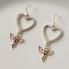 Angel Heart Faux Pearl Alloy Dangle Earring A97 - 1 Pair - Gold & White & Pink - One Size