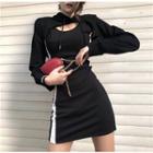 Contrast Trim Sleeveless Dress + Tee Black - One Size