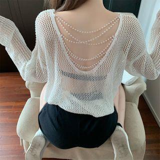 Faux Pearl Pointelle Knit Top
