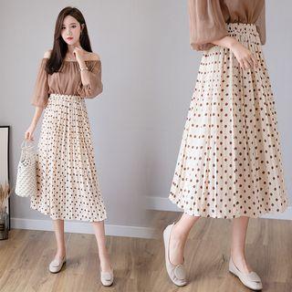 Dotted High-waist Midi A-line Skirt