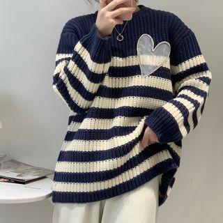 Round-neck Panel Striped Knit Top