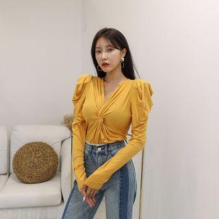 Puff-shoulder Knot-front Top