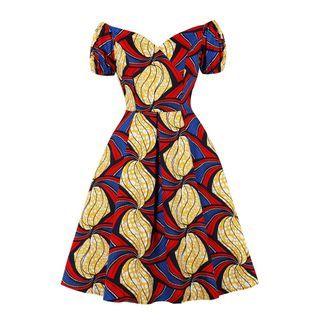 Short-sleeve Color Block Print Mini A-line Dress
