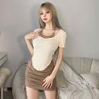 Set: Halter Drawstring Mini Bodycon Dress + Short-sleeve T-shirt