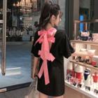 Bow Back Elbow-sleeve T-shirt Dress Black - One Size