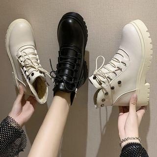Fleece-lined Lace-up Platform Ankle Boots
