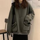 Plain Double-pocket Hoodie