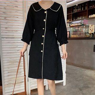 3/4 Sleeve Peter Pan Collar Buttoned A-line Dress