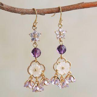 Rhinestone Star Shell Flower Dangle Earring