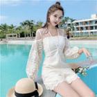 Long-sleeve Mesh Panel Lace Playsuit