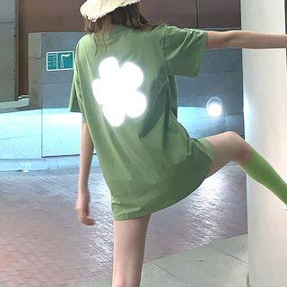 Short-sleeve Reflective Floral Printed T-shirt