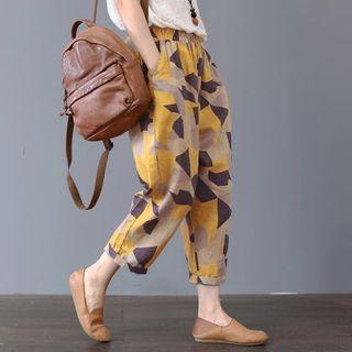 Cropped Print Harem Pants