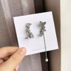 Non-matching Faux Pearl Rhinestone Butterfly Dangle Earring 1 Pair - Silver - One Size
