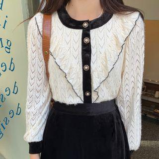 Long-sleeve Frill Trim Crochet Top Top - White - One Size